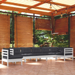 8 Pcs conj. lounge de jardim c/ almofadões pinho maciço branco