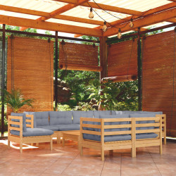 10Pcs conjunto lounge de jardim + almofadões cinza pinho maciço