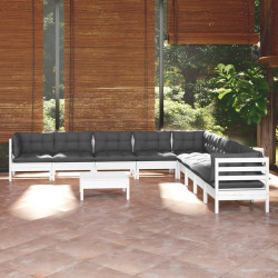 10 Pcs conj. lounge de jardim c/ almofadões pinho maciço branco