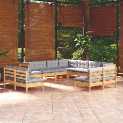 11Pcs conjunto lounge de jardim + almofadões cinza pinho maciço