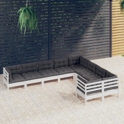 9 Pcs conjunto lounge de jardim c/ almofadões pinho branco