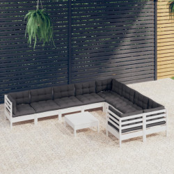 10 Pcs conjunto lounge de jardim c/ almofadões pinho branco