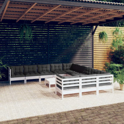 12 Pcs conjunto lounge de jardim c/ almofadões pinho branco