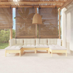 6 Pcs conjunto lounge jardim c/ almofadões cor creme pinho