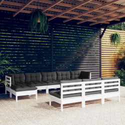 10 Pcs conjunto lounge de jardim c/ almofadões pinho branco