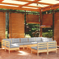 10Pcs conjunto lounge de jardim + almofadões cinza pinho maciço