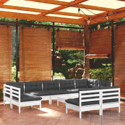 10 Pcs conj. lounge de jardim c/ almofadões pinho maciço branco