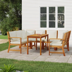 7 Pcs conjunto de jantar p/ jardim c/ almofadões acácia maciça