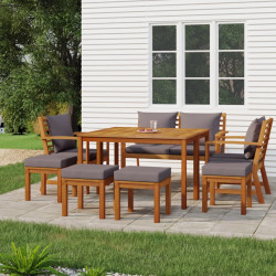 9 Pcs conjunto de jantar p/ jardim c/ almofadões acácia maciça