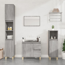 3 Pcs conjunto móveis wc derivados de madeira cinzento sonoma