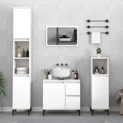 3 Pcs conjunto móveis casa de banho madeira processada branco
