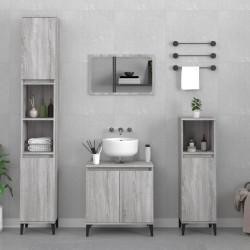 3 Pcs conjunto móveis casa de banho madeira proc. cinza sonoma