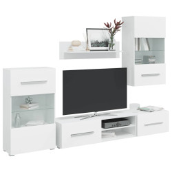Armários de parede/unidade p/TV com luz LED, 5 pcs, branco