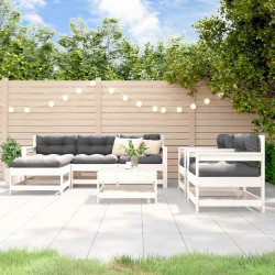 7 Pcs conjunto lounge de jardim pinho maciço branco