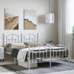 Estrutura de cama com cabeceira e pés 150x200 cm metal branco
