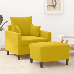 Poltrona com apoio de pés 60 cm veludo amarelo