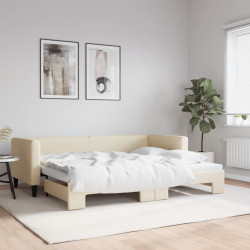 Sofá-cama com gavetão 80x200 cm tecido cor creme