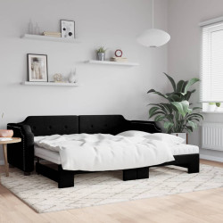 Sofá-cama com gavetão e colchões 80x200 cm tecido preto