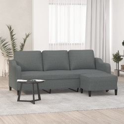 Sofá de 3 lugares com apoio de pés 180 cm tecido cinza-escuro
