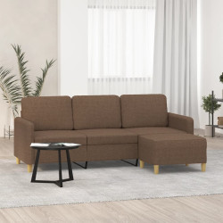 Sofá de 3 lugares com apoio de pés 180 cm tecido castanho