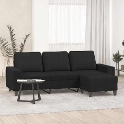 Sofá de 3 lugares com apoio de pés 180 cm tecido preto