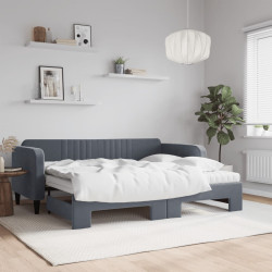 Sofá-cama c/ gavetão e colchões 90x200cm veludo cinzento-escuro