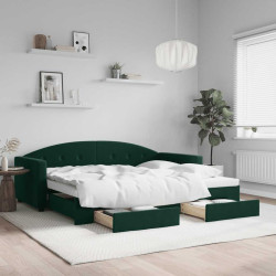 Sofá-cama c/ gavetão e gavetas 90x200 cm veludo verde-escuro