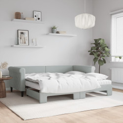 Sofá-cama c/ gavetão e colchões 90x190 cm veludo cinzento-claro