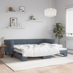 Sofá-cama com gavetão 90x200 cm veludo cinzento-escuro