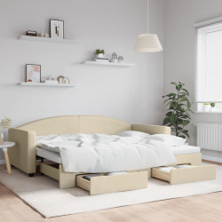 Sofá-cama com gavetão e gavetas 90x200 cm tecido cor creme