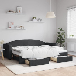 Sofá-cama com gavetão e gavetas 80x200 cm tecido preto