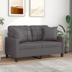 Sofá 2 lugares + almofadas decorativas 120cm couro artif. cinza