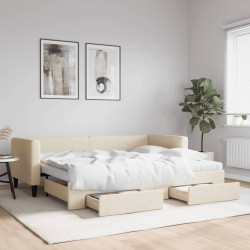 Sofá-cama com gavetão e gavetas 80x200 cm tecido cor creme