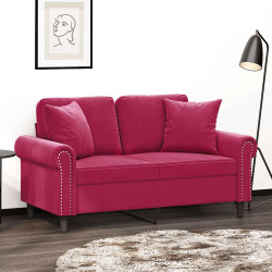 Sofá 2 lug. + almofadas decorativas 120cm veludo vermelho tinto
