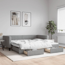 Sofá-cama c/ gavetão e gavetas 100x200 cm tecido cinzento-claro