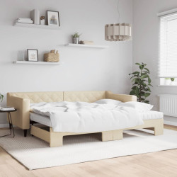 Sofá-cama c/ gavetão e colchões 90x200 cm tecido cor creme