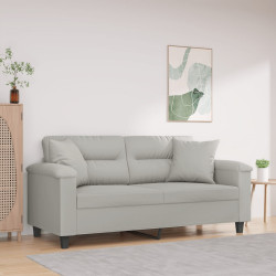 Sofá 2 lugares c/ almofadas 140 cm microfibra cinzento-claro
