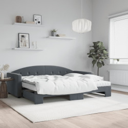Sofá-cama c/ gavetão e colchões 90x190cm veludo cinzento-escuro