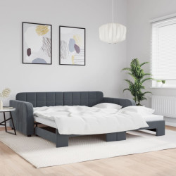 Sofá-cama com gavetão 100x200 cm veludo cinzento-escuro