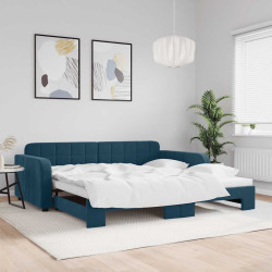 Sofá-cama com gavetão 100x200 cm veludo azul
