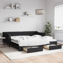 Sofá-cama com gavetão e gavetas 100x200 cm tecido preto