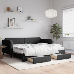 Sofá-cama com gavetão e gavetas 90x200 cm tecido preto
