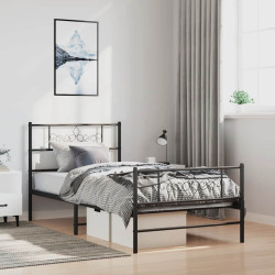 Estrutura de cama com cabeceira e pés 100x190 cm metal preto
