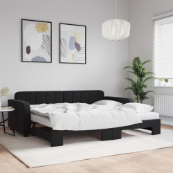 Sofá-cama com gavetão e colchões 90x190 cm veludo preto