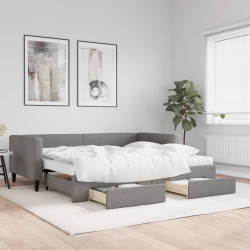 Sofá-cama c/ gavetão e gavetas 90x200 cm tecido cinzento-escuro