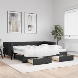 Sofá-cama com gavetão e gavetas 90x190 cm tecido preto