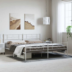 Estrutura de cama com cabeceira e pés 193x203 cm metal branco