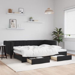 Sofá-cama com gavetão e gavetas 90x200 cm veludo preto