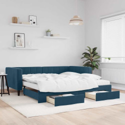 Sofá-cama com gavetão e gavetas 100x200 cm veludo azul