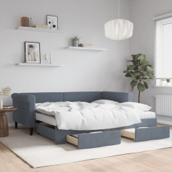 Sofá-cama c/ gavetão e gavetas 90x190 cm veludo cinzento-escuro